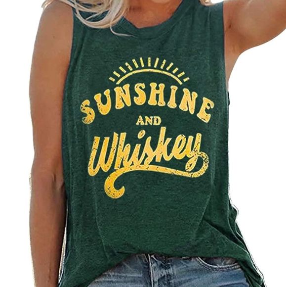 Boutique Tops - New Sunshine & Whiskey Graphic Tank Top